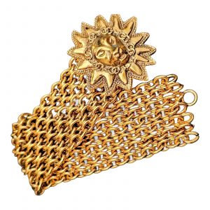 CHANEL Gold Lion Head Chain Bracelet Vintage Medallion Vintage Jewelry Cuff CC