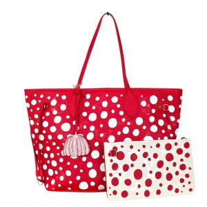 LOUIS VUITTON Neverfull Yayoi Kusama Red Polka Dot Empreinte Leather Pouch Bag
