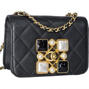 CHANEL Lambskin 2020 Mini Flap Bag Shoulder Bag Onyx & Pearl Embellished $6300