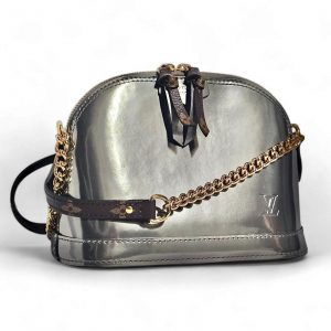 LOUIS VUITTON Mini Alma Miroir Patent Monogram 2-Way Leather Shoulder Bag Silver
