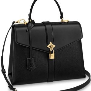 LOUIS VUITTON Rose De Vents Black Leather Shoulder Bag 2 Way +Receipt LV Strap