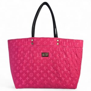 LOUIS VUITTON Monogram Neoprene Scuba MM Fuchsia Black Leather Tote Shoulder Bag