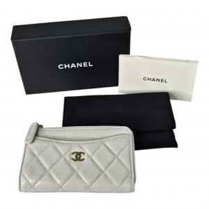 Chanel Compact Caviar Card Holder Walllet In Box