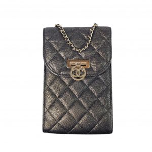 Chanel Quilted Golden Class Chain Leather Phone Holder Bag Small Bronze Metallic