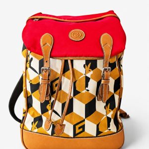 GUCCI Interlocking G Patch Flap Buckle Backpack Nylon with Canvas & Leather