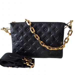LOUIS VUITTON COUSSIN PM Monogram Embossed Puffy Lambskin Black Leather Shoulder