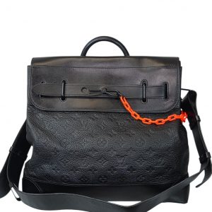 LOUIS VUITTON 14" Steamer PM Taurillon Full Leather Messenger Bag Orange Chain
